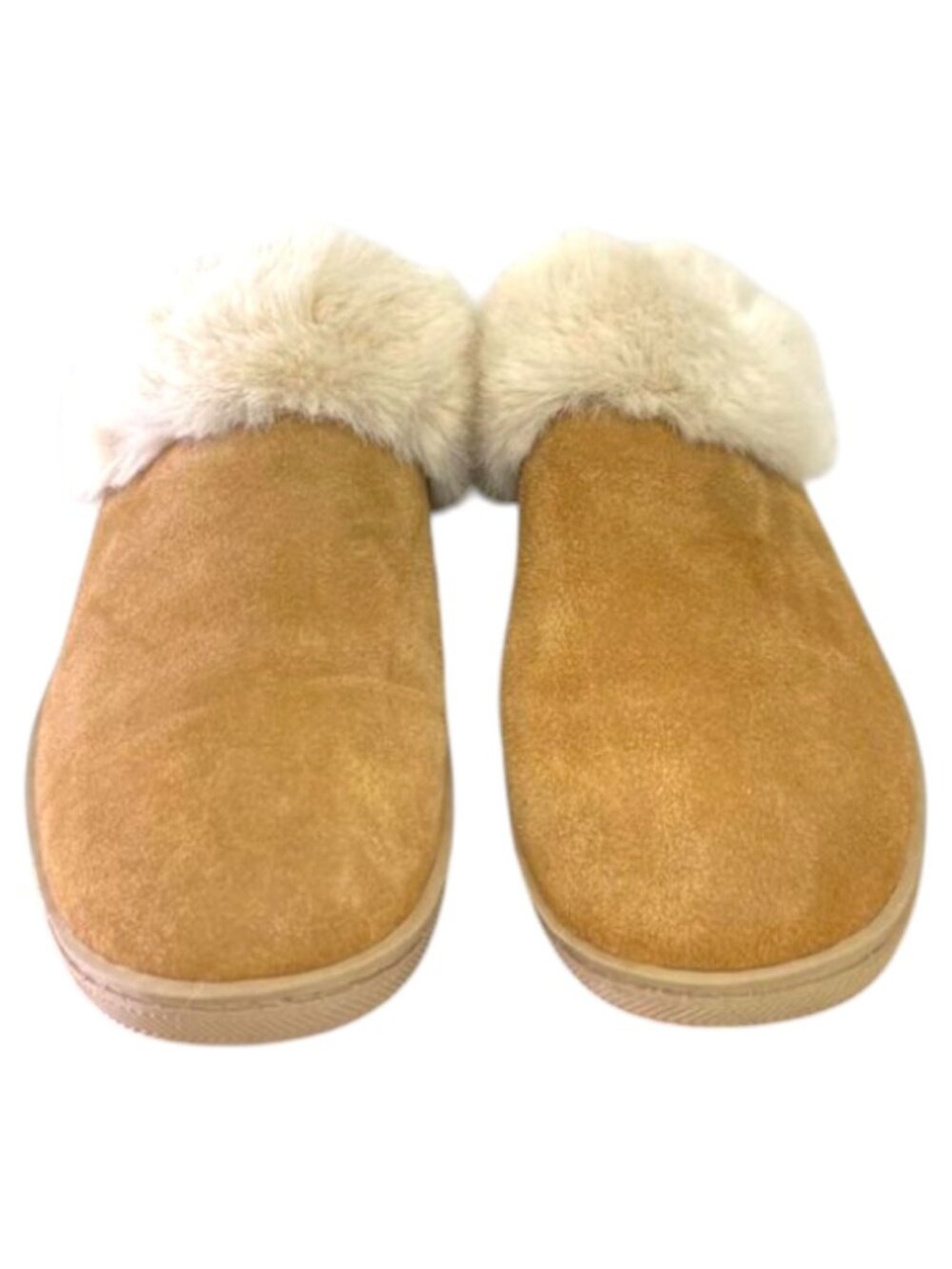 My Slipper Women's Slip-On Tan Suede Mule Slip-On Slippers Faux Fur Lining Sz 7